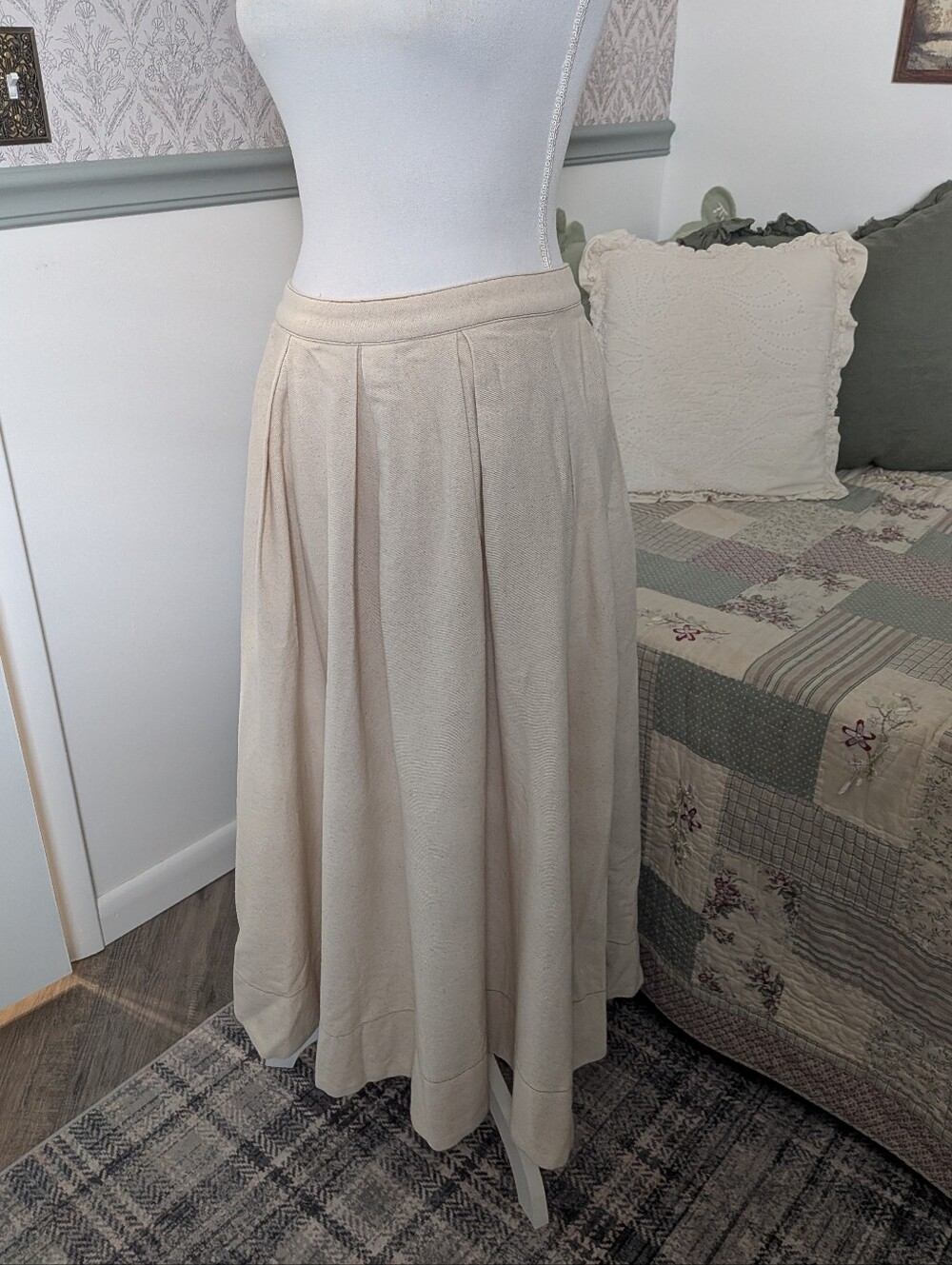Heyson NWT 100% Cotton Pleated Midi Skirt Natural Cream S